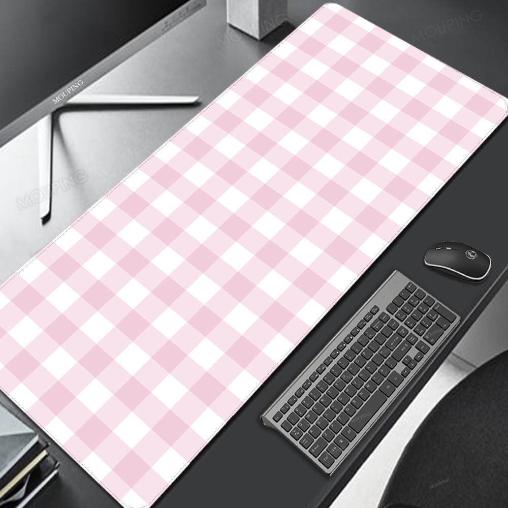 Desk Setup Pink - Różowa krata podkładka pod mysz Kawaii