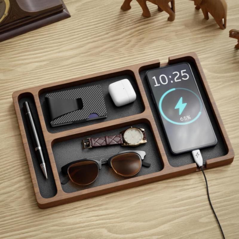 Desk Setup Minimalist - Taca do przechowywania z litego drewna,